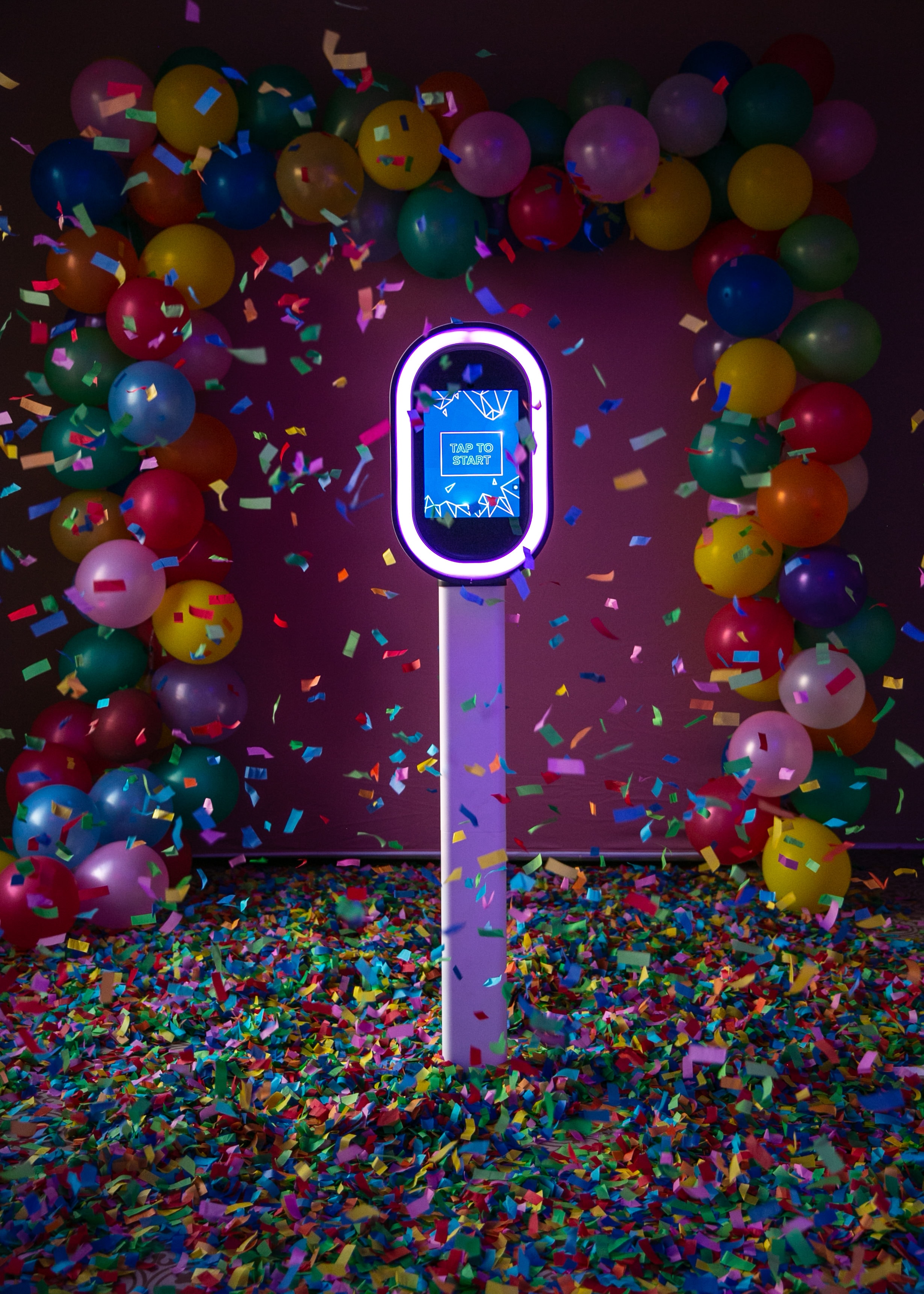 Close-up of the illuminated GrinBin photo booth